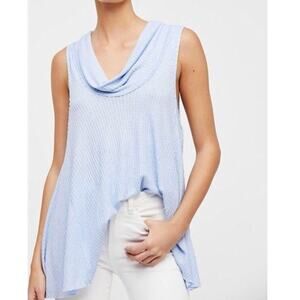 We the Free People Blue Sleeveless Waffle Knit Thermal Tank Top Large